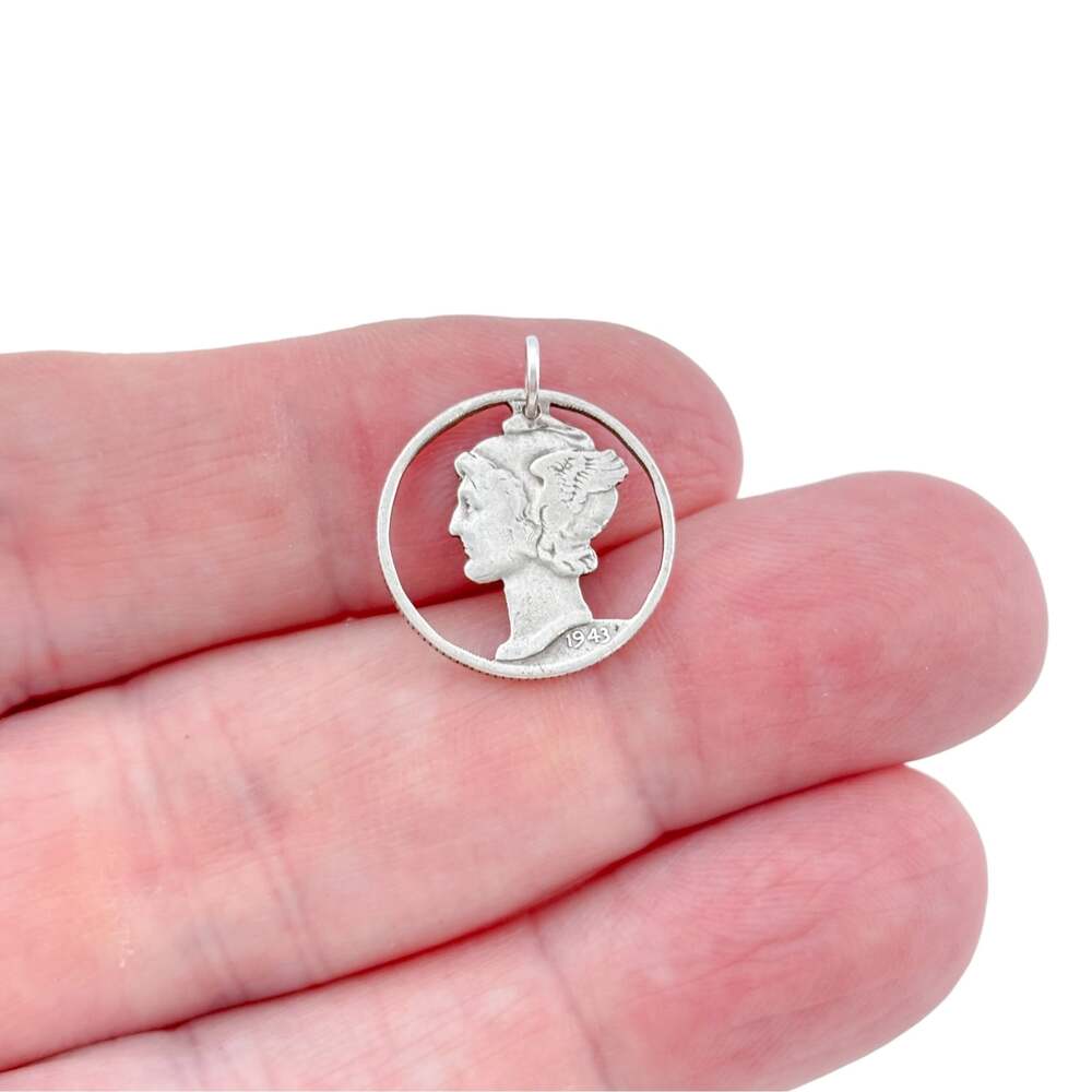 1943 Mercury Dime Cut-Out 900 Silver Pendant